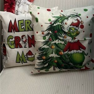 Festive Grinch Holiday Throw Pillow Set
